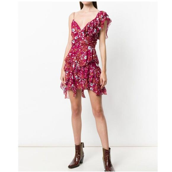 Isabel Marant Manda Silk Floral Mini Dress in Raspberry - Picture 1 of 10